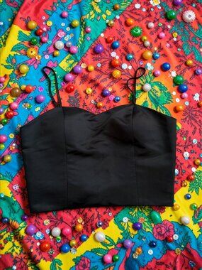 GRACIA Black Satin Crop Tank Top Size Large